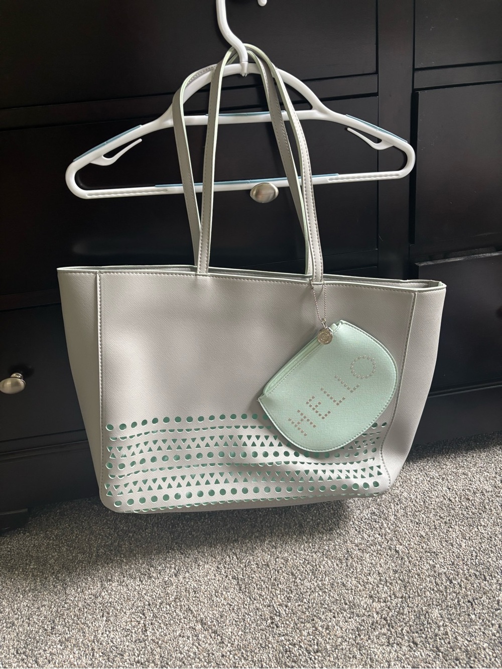 Gray Tote Bag with Mint Accent - Women Bags
